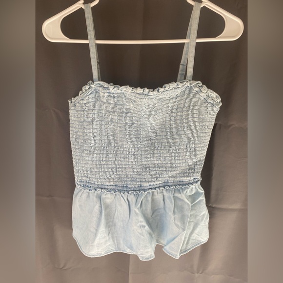 Light Blue Smocked Peplum Top - Picture 2 of 6